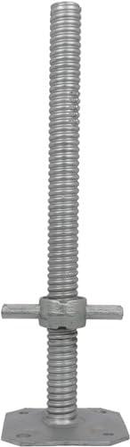 GeZu Impex® Gerüstspindel 650 mm, Ø 38 mm, Gewindefußplatte für Baugerüste galvanisch verzinkt, Gerüstfuß Gerüstfüße Spindel Fußplatte
