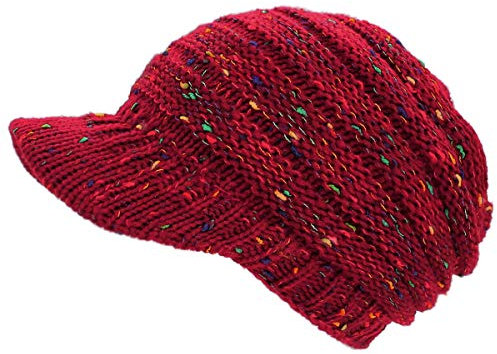 dy_mode Strickmütze Damen Schirmmütze Winter Mütze Einfarbig Bunt - A082 (A315-Weintrot)