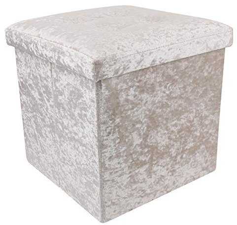 DANIEL JAMES Housewares Crushed Velvet Ottoman Foot Stool Storage Box Furniture Seat Rest Cube Foldable (Cream)