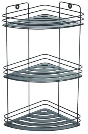 MSV Etagère d'angle de Douche 3 Niveaux à Fixer KERY Acier Noir Mat