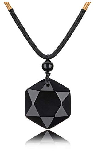 JOVIVI Black Obsidian Necklace Mens Womens Healing Crystal Hexagram Star Amulet Stones Pendant Necklace for Spiritual Protection Jewellery Gifts