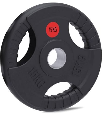Lions Olympic Weight Plates - Rubber Coated Cast Iron 2inch 5cm Discs Bar Hole Standard Weights Plates for Home Gym Barbell Bar, Weightlifting Training Fitness Workout (Black, 1 x 15kg)
