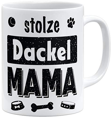 OM3® Stolze Dackel Mama Tasse | Keramik Becher | 11oz 325ml | Beidseitig Bedruckt | Weiss