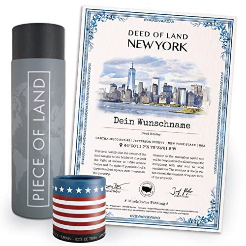 happylandgifts® Premium | Echtes New York Grundstück als einzigartiges Geschenk für Amerika Fans | Personalisierte Besitzurkunde in Farbe mit Wunschname und persönlicher Widmung