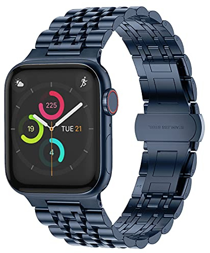 Tasikar Kompatibel mit Apple Watch Armband (Series 10) 42mm 41mm 40mm 38mm, Herren Damen Edelstahl Ersatzarmbänder, Metall Uhrenarmbänder Kompatibel für iWatch Series 10 9 8 SE 7 6 5 4 3 (Blau)