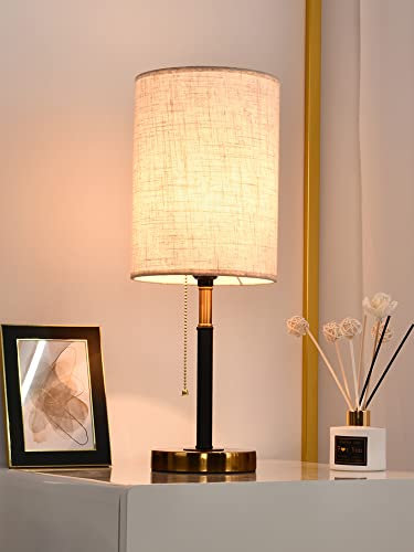 SXYSXYSXY Tischlampe Mit Zugschalter Vintage Stoffschirm Nachttischlampe Amerikanischen Modern Tischleuchte E27 Schreibtischlampe für Schlafzimmer Wohnzimmer Hotel Café Dekorative D18*H45CM,D