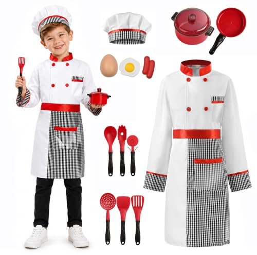 ReliBeauty Cucina Costume con Grembiule Cucina bambini Cappello Cuoco Accessori Cucina