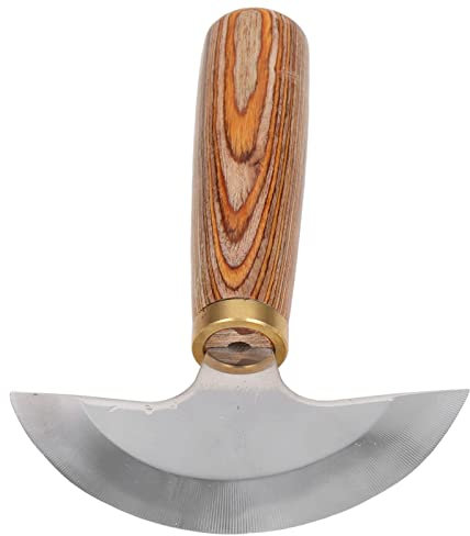 HERCHR Cuchillo Redondo de artesanía en Cuero, Cuchillo Redondo de artesanía en Cuero Cuchillo de Trabajo de Cuero Cuchillo de Corte de Cuero con Mango de Madera