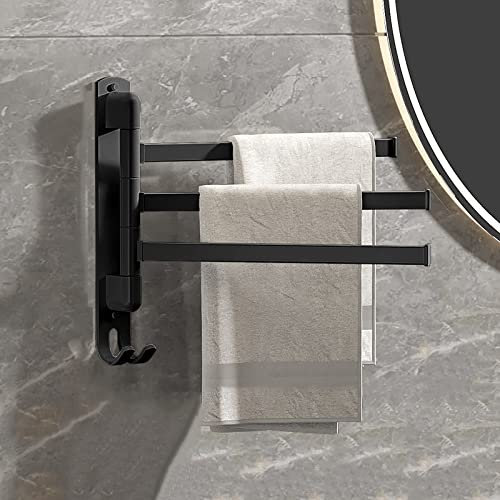 Porta Asciugamani Bagno da Parete, Appendi Asciugamani Bagno Senza Foratura, Porta Salviette Bagno, Portasciugamani Da Parete, Alluminio (Nero - 3 asta)
