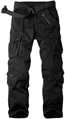 Aeslech Pantalon de travail cargo décontracté en coton extensible avec poches pour femme Motif camouflage, Noir , 38