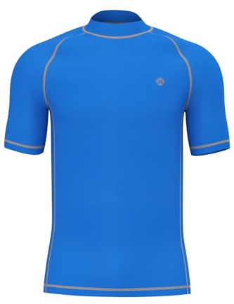 Mens Short Sleeve Rash Guards - Adults UV Rash-Vest Male UPF50+ Rashguards Active T-Shirt Beach Base Layer Sports Swim Tee Water Wet Top Breathable Snorkel Diving Stretchy Quickdrying Royal 3XL