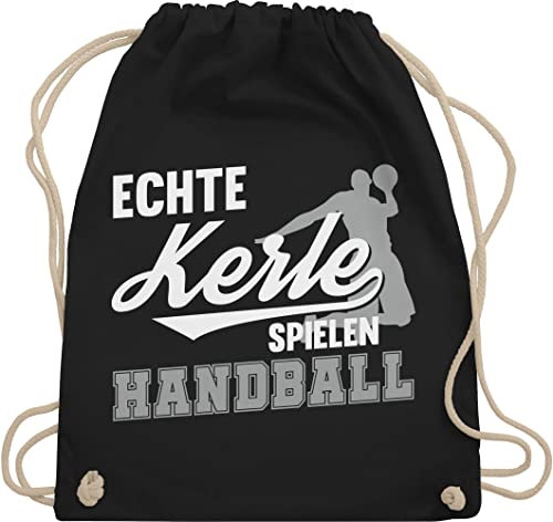 Turnbeutel Rucksack - WM 2023 Trikot Ersatz - Echte Kerle spielen Handball weiß / grau - Unisize - Schwarz - handballbeutel handballer kinderturnbeutel beutel hanball halbball handball. handball,
