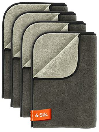 ADBL Mr. Gray Poliertuch 600GSM (4 STK.) - Perfekt geeignet um Schlieren verursachende Produkte abzutragen - Aus kurzer und Dicker Mikrofaser - Für die Auto & Motorrad Pflege | 40x60cm