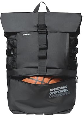 OVER3 Schwarzer Rucksack Basketballtasche Sportrucksack mit Schuhhalter Unterteilt Basketball Rucksack Sporttasche mit Laptopfach Fußballtasche Volleyball/Fußball/Reiserucksack