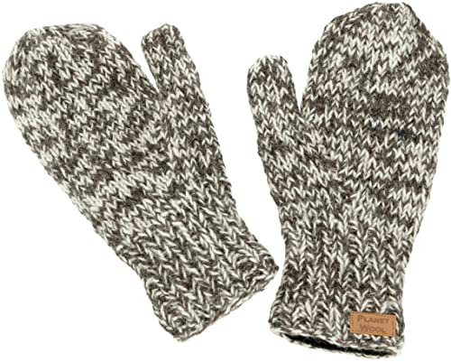 GURU SHOP Handgestrickte Fausthandschuhe, Wollhandschuhe, Handschuhe, Fauster, Herren/Damen, Hellgrau Meliert, Wolle, Size:One Size