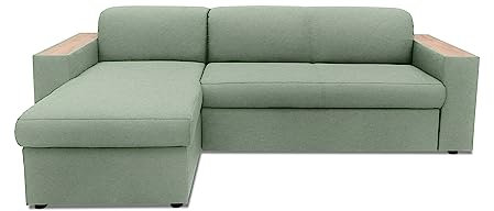 DOMO. collection Ecksofa Lima, Eckcouch mit Schlaffunktion und Bettkasten, Sofa in L-Form mit Armlehnen aus Holz, Schlafsofa, Couch, Schlafcouch 244 x 155 x 74 cm (BxTxH), mint