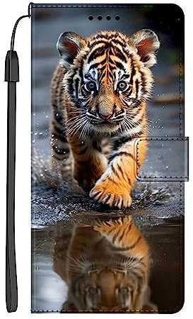 EuoDuo Compatibile con Samsung Galaxy A12 Cover Libro con Disegni Custodia Portafoglio in PU Pelle Completa Protettiva Caso Magnetica Flip Wallet Case - Piccola Tigre
