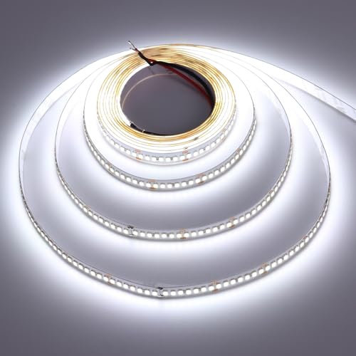 TOPAI LED Streifen 5M Weiss Sehr Hell 11000Lm Dimmbar, 24V LED Strip Kaltweiß 6000K Selbstklebend 20W/M, SMD2835 LED Band 238LED/M Schneidbar Nicht wasserdicht (Kein Netzteil Und Dimmer)