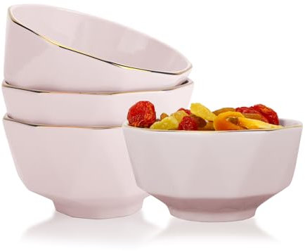 Wpslnwo Diamant-Suppenschalen, 11,4 cm, kleine Schüsseln, 4 vergoldete Keramikschalen, kann als Eisschalen, Dessertschalen, Müslischalen, Reisschalen verwendet werden, für 4 Personen (rosa)