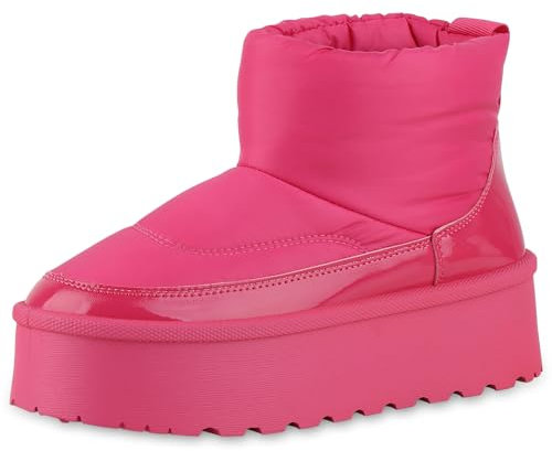 VAN HILL Damen Winter Boots Plateau Profilsohle Bequem Schuhe 213913 Fuchsia Lack 36