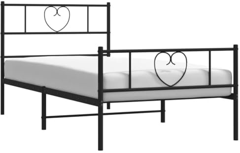 vidaXL Bettgestell mit Kopf- und Fußteil Metall Schwarz 90x190 cm