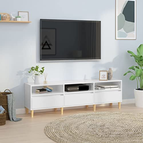 LAPOOH Mueble de TV Madera contrachapada Blanco Brillo 150x30x44,5 cm, Mueble TV, Mueble Salon Moderno, Mueble para TV, Mueble Comedor, Mesa TV, Mueble Television 831911