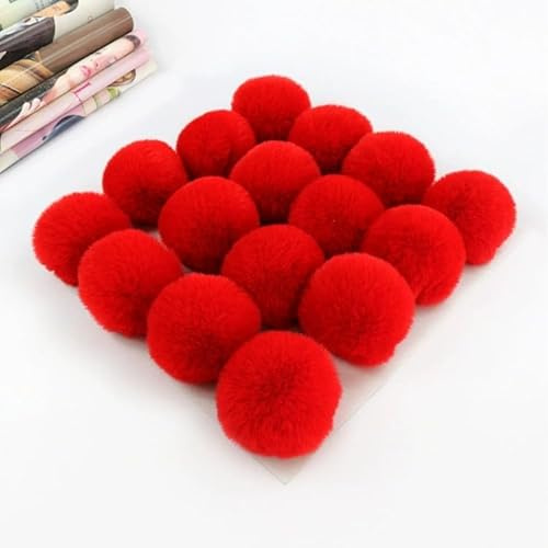 PTNKUIIY 15 Stück Kunstfell Pompon Fellbommel 8cm Kunstfell Bommel Fellbommel Pom Pom DIY mit Gummiband Kunstfell Pom Ball für Mützen Schlüsselanhänger Schals Tasche Strickmütze Zubehör -Rot