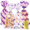 Bigqin 100 pièces Sachet Plastique Transparent Rose-Mauve, 4 modèles Sachet Bonbons Sachets Transparents pour Biscuits Pochette avec Cravates Torsadées pour Les, 27 x 12,5 cm