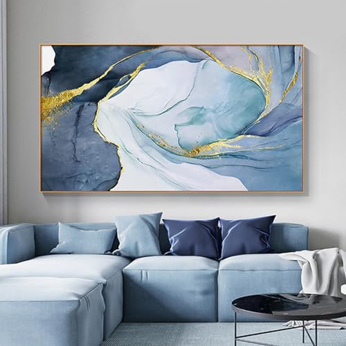 HEHGVCF Wandbilder Groß XXL Schlafzimmer Abstrakte Leinwand Bilder Grau Blau Gold Moderne Wohnzimmer Leinwand Bilder 1 Teilig Wandbilder Wohnzimmer Rahmenlos (C,80 x 160cm)