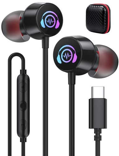 USB C Headphones for iPhone 16e 15 USB C Earphones In-Ear Headphone Wired Earbuds Type C Earphone with Mic RGB Light for Samsung Galaxy A16 A36 A56 S25 S24 S23 S22 S21 Pixel 9a 8a One Plus 13 Nord 5 4