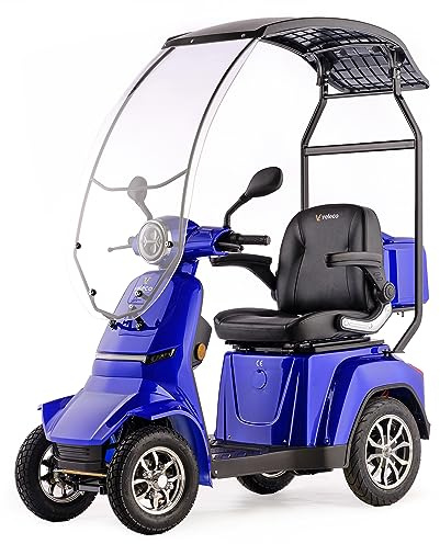 VELECO GRAVIS - 4-Rad-Mobilitätsgerät mit Dach - herausnehmbare Lithium-Ionen Batterie - komplett montiert und fahrbereit - Windschutzscheibe - volle LED-Beleuchtung - Elektromobil (Blau)