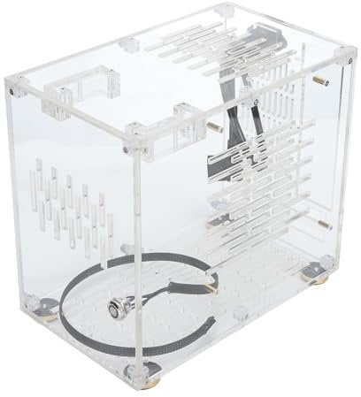 Annadue Klares Acryl ITX Gehäuse, Tragbares ITX Computer Gehäuse, Transparentes Acryl Chassis, 360 Grad Open Air Kühlung, DIY Desktop Computer Gehäuse. 100 240V, Annaduem3df7er1p8