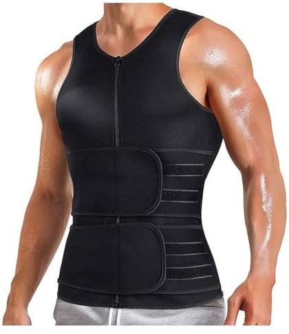 Débardeur de sudation pour homme avec double ceinture pour brûler les graisses Homme Minceur Débardeur Sauna Gilet Fitness Abdominale Gaine Sport Ventre Plat T Shirt pour Fitness Entraînement