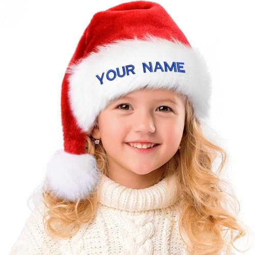 jfs Personalisierte Weihnachtsmütze, Familien-Weihnachtsmannmütze, Unisex, Rot, für Erwachsene, Kinder und Jugendliche
