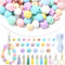 UR URLIFEHALL Lot de 100 perles hexagonales rondes en silicone avec pampille, fermoirs mousqueton, porte-clés, cordon élastique pour la fabrication de bijoux, loisirs créatifs