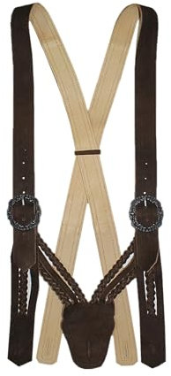 Hosenträger Lederhosenträger Träger für Lederhose Zopfträger Trachten-Hosenträger Stickerei Trachtenträger Leder V-Form Zopf abknöpfbar braces suspenders, Größe:L, Farbe:dunkelbraun
