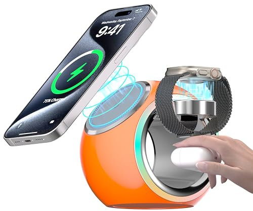 Kuulaa Magsafe Charger Stand 3 in 1 Wireless Charging Station iphone and Watch Charger Stand for iphone 16/15/14/13/12, Apple Watch 9/Ultra/SE/8/7/6/5/4, Wireless Charger Airpods Pro/Pro2/3/2, Orange