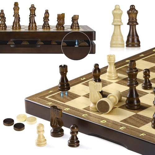 Peradix 2 en 1 Tablero Ajedrez Magnético,Juego de Ajedrez de 38 X 38CM con Tablero Plegable,Juego Ajedrez para Adultos, Juegos al Aire Libre o Regalos