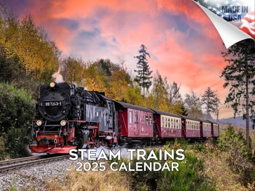 2025 2025 Dampfeisenbahn-Kalender – Monatlicher Wandkalender im Flugzeug – 30,5 x 45,7 cm geöffnet – dickes Papier ohne Auslaufen – Geschenk – akademischer Lehrerplaner Kalender Organisieren & Planen