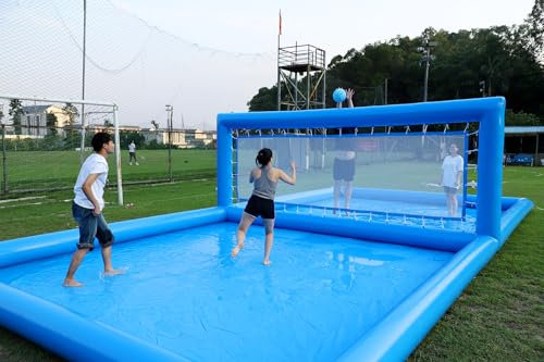 Outdoor Volleyball Court - 33FT Inflatable Pool Court With Beach Volleyball Net, Water Field Sport Game - Commercial Grade PVC, 800w Air Pump - 33x16.5x7ft
