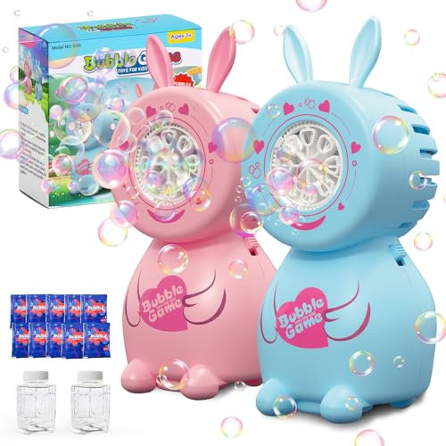 PANACARE 2PCS Hase Seifenblasenmaschine, Seifenblasenspielzeug Kinder 5000+ Blasen/Min mit 10*Seifenblasenlösung für Hochzeit/Geburtstag/Party/Ostern, Outdoor Geschenk für Junge&Mädchen 345678