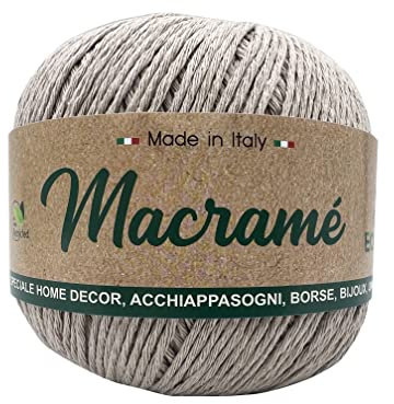 cotone macramè barbante 80% cotone, 20% poliestere, 150g x 200m con spessore 2mm - 100% riciclato MADE IN ITALY per realizzare borse, acchiappasogni, tende, bijoux e molto altro (naturale - 103)