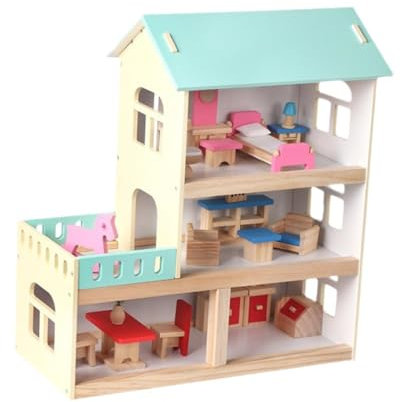 Milageto Kinder-Puppenhaus aus Holz, einfach zu montieren, Spielhaus, Puppenhaus aus Holz für Kinder ab 3 Jahren, Kinder, Mädchen, Geschenke