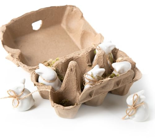 Logbuch-Verlag 6 kleine weiße Osterhasen Porzellan Hasen Ostern Give-Away mini Geschenk für Freunde, Kunden, Mitarbeiter 5 cm