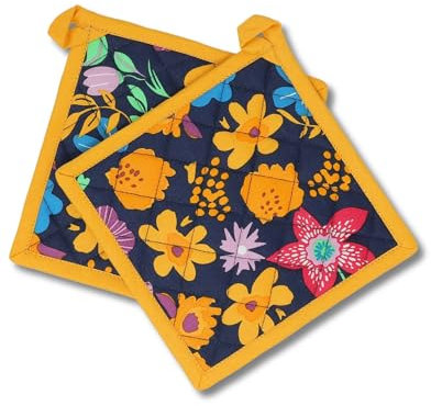 gws Hitzebeständige Topflappen 1 Paar Blumen – Safran 20 x 20 cm 100 Prozent Baumwolle Oeko-TEX Standard 100 rutschfest waschbar
