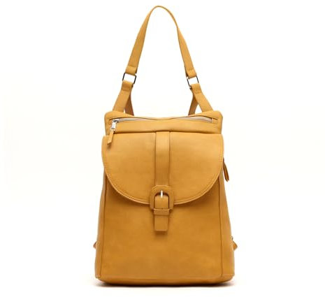 MISAKO Nuala mochila antirrobo con solapa Mujer - Nuala Mostaza 36x28x11cm
