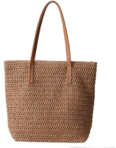 Strohtasche Damen Groß Stroh Umhängetasche Schultertasche, Sommer Gewebte Handtasche Stroh Strandtasche Für Damen, Boho Stil Crossbody Tasche Shopper Für Reisen, Urlaub, Shopping (Style B/Khaki)