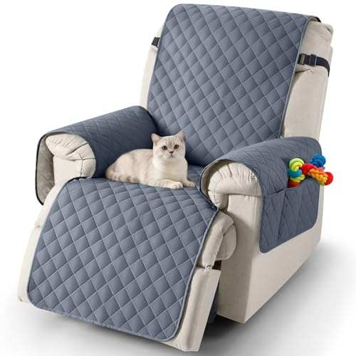 TAOCOCO Sesselschoner für Relaxsessel, Sesselbezug Relaxsessel mit Armlehnen und Taschen, Sessel überzug Wasserdicht für EIN Zuhause mit Kindern und Haustieren(Bläulich grau, 63.5×231 cm)