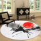 Waschbare Runde Teppiche 150 cm, Japanische Tuschemalerei mit Roter Sonne Rutschfester Runder Rugs für das Wohnzimmer, Off White Weicher Niedrigfloriger Teppich für unter den Esstisch