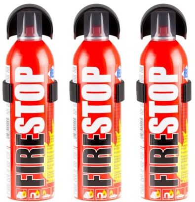 GREENSENSOR Premium Brandschutzmittel 400 mL | optional Wandhalterung | Pannenzubehör – Ideal für Küche & Haushalt | Geeignet als Feuerlöscher für kleine Flammen & Mehr (3 Sprays, 3x400mL)